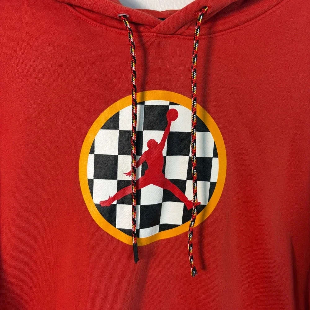 Jordan Brand Mens Red Racing Checkerboard Jumpman Signature Hoodie Size M - Picture 5 of 8